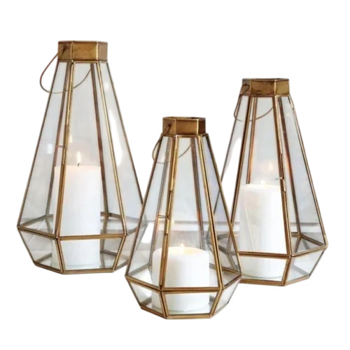 Brass And Glass Hanging Lanterns - Color: Golden