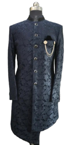 Beaded Navy Blue Embroidered Fish Cut Indo Western Men Suit
