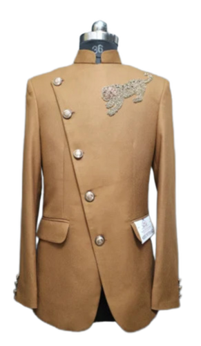 Camelish Brown Angarakha Lion Hand Embroidery Men Suit