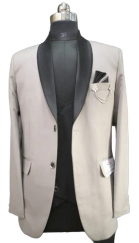 Grey Italian Tuxedo Lapel Adorned Men Coat - Poly-Viscose Italian Fabric, Size 38, Grey, 210 GSM | Durable, Slim Fit, Custom Size