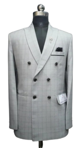 Grey Self Check Italian Double Breast Men Suit