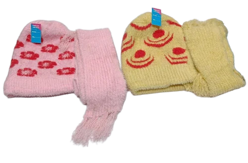 Ladies Woolen Pink Cap Neck Muffler Set