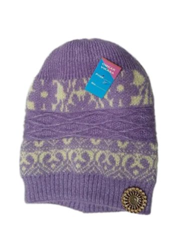 Ladies Woolen Purple Knitted Cap