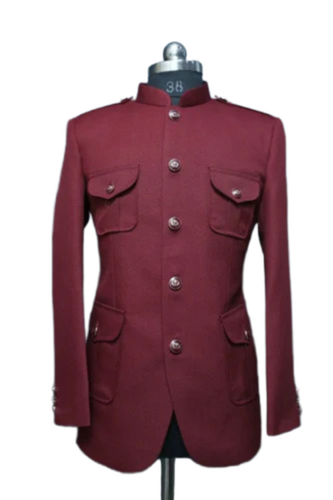 Maroon Diamond Fabric Bandhgala Men Coat