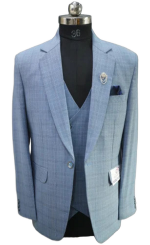 Sky Blue Self Check Italian Men Suit