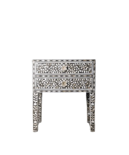 Handcrafted Grey Mother Of Pearl Bedside Table - Assembly: No Assembly Required