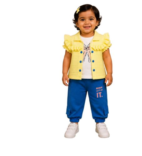Kids Crinkle Cotton Co-Ord Set - Age Group: 1-1.5 Years