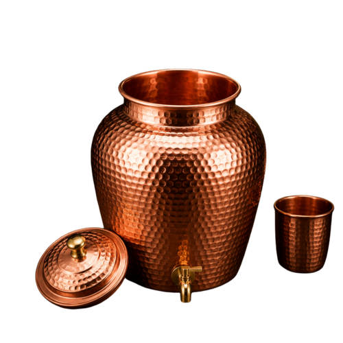 Premium Hammered Pure Copper Water Pot With Tap - Dimension (l*w*h): 14*11.5*18 Inch (in)