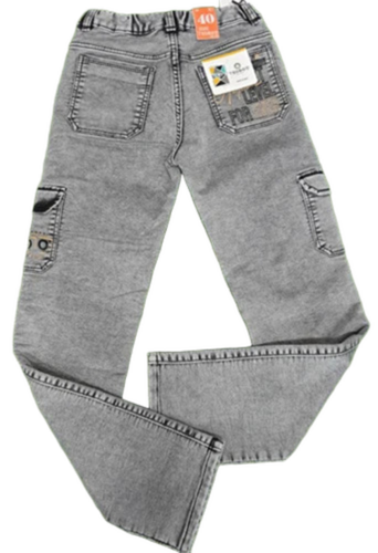 Regular Fit Dark Grey Kids Denim Cargo Pant