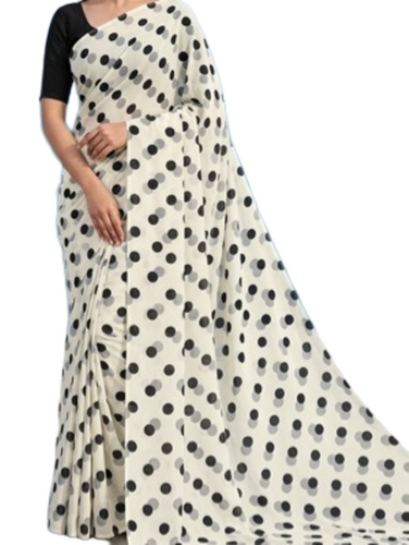 White Party Saree - Material: Polyester