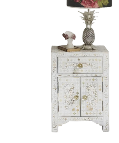 Exquisite Handcrafted Mother Of Pearl Inlay Bedside Table - Assembly: No Assembly Required