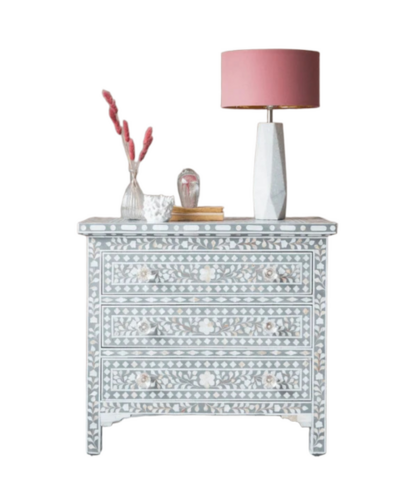 Mother Of Pearl Elegant Accent Bedside Table - Color: Blues