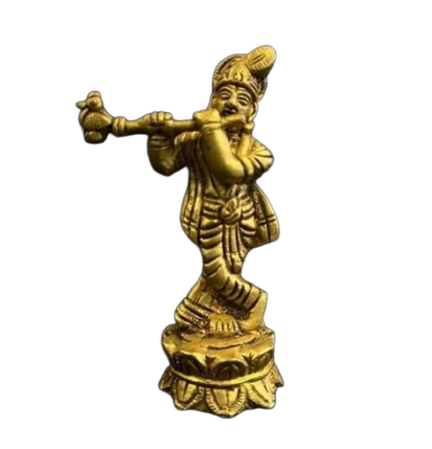 Brass Krishna Statue - Color: Golden