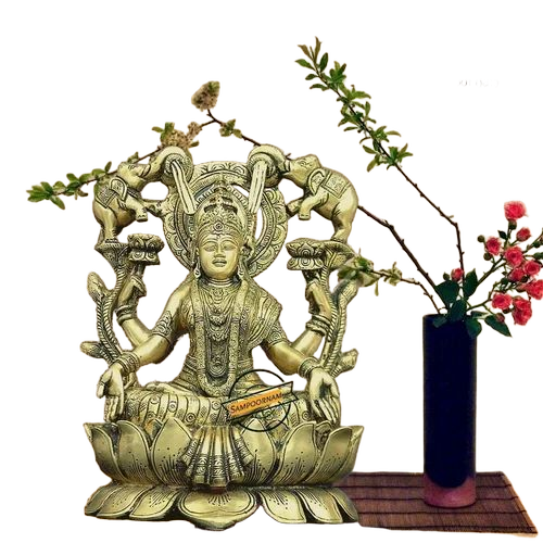 Brass Laxmi Statue - Color: Golden