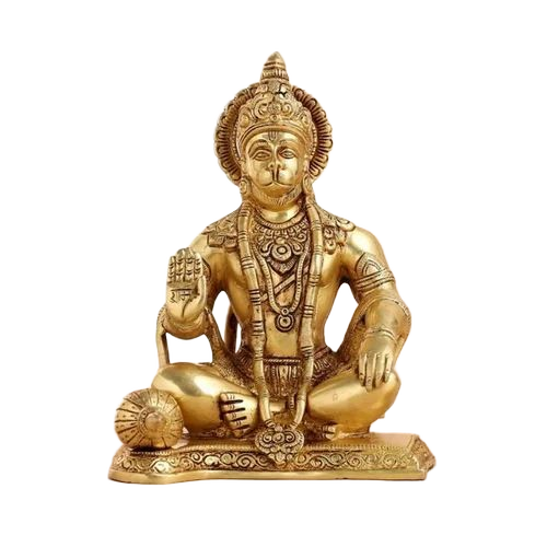 Brass Sitting Hanuman Statue - Color: Golden