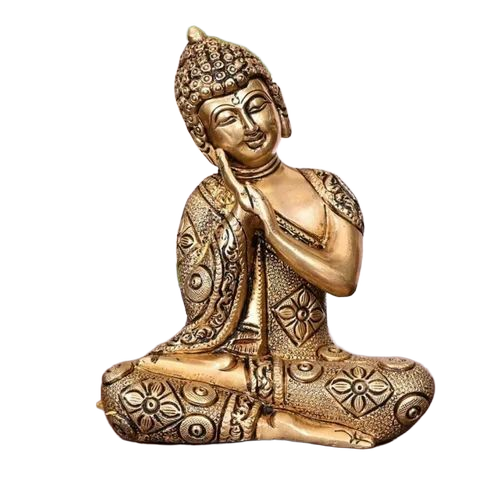 Brass Thinking Buddha Statue - Color: Golden
