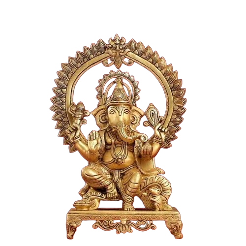 Brass Throne Ganesha Statue - Color: Golden