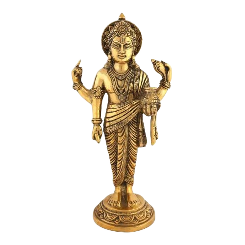 Kalakrithi Brass God Dhanvantari Statue - Color: Golden