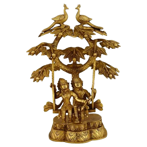 Kalakrithi Brass Krishna Jhula Statue - Color: Golden