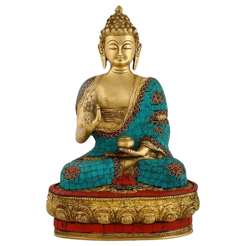 Multicolor Brass Buddha God Statue - Color: Golden