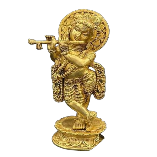 Brass Krishna Playing Flute Statue - Color: Golden