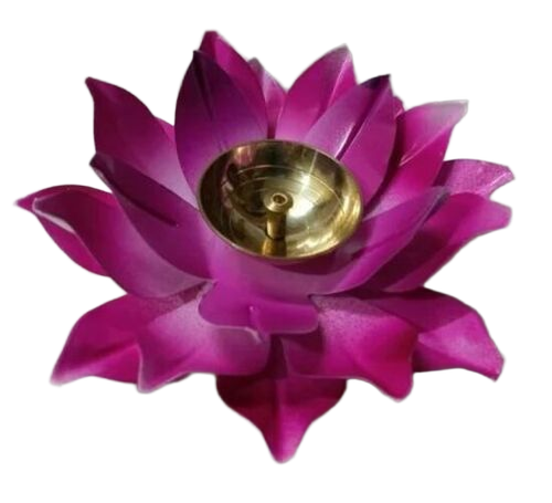 Polished Brass Lotus Diya - Color: Pink