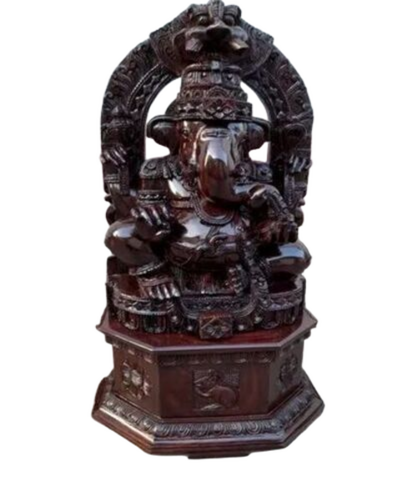 Roswood Ganesha Wooden Statue - Color: Brown