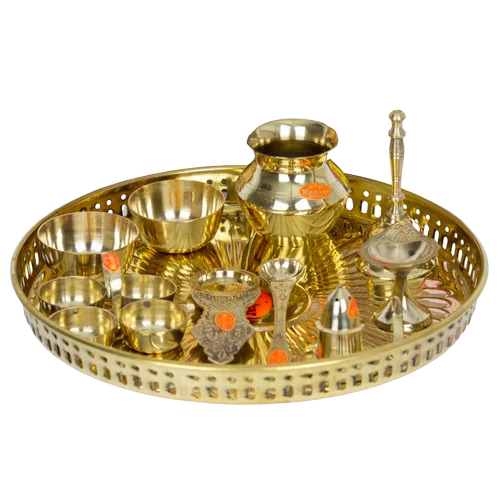 12 Piece Pooja Thali Set - Color: Golden