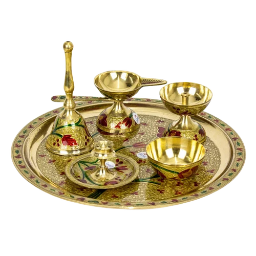 Brass Meena Pooja Thali - Color: Golden