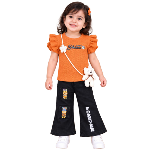 Kids Girls Casual Top Jeans Co-Ord Set - Age Group: 1-2 Years
