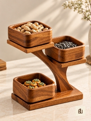 Wooden Table Top Dry Fruit Serving Tray