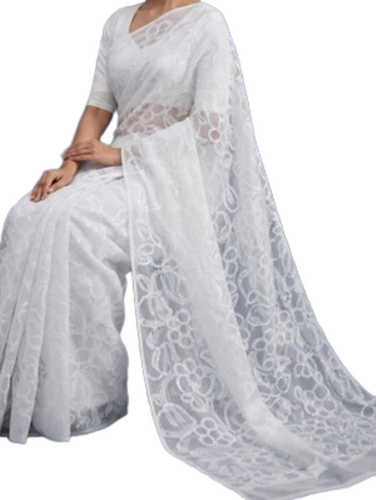 White Brasso Saree - Fabric Type: Art Silk