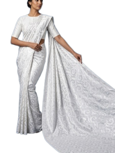 White Jacquard Sarees - Fabric Type: Crepe