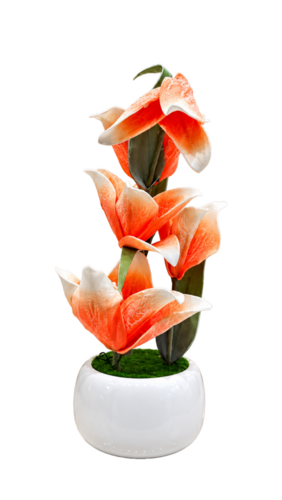 Artificial Orange Lily Flower Plant with White Ceramic Pot