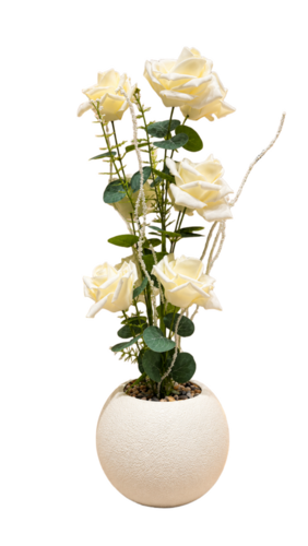 Artificial White Rose Plant with Ceramic Pot