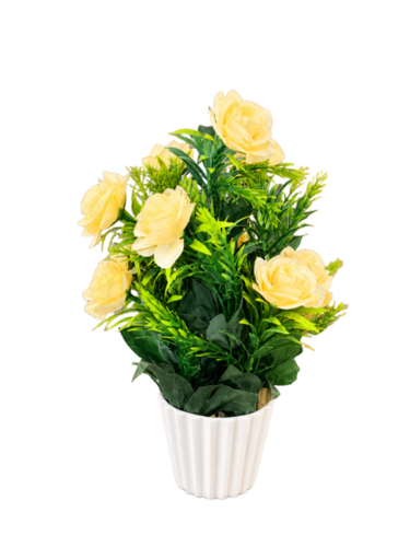 Artificial Yellow Rose Plant with Ceramic Pot