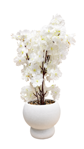 Sun39705 Artificial White Blossom Flower Plant With Decorative Ceramic Pot