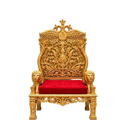 Luxury Guruji Chair with Lion Carving