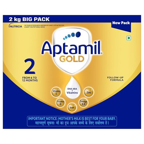 Aptamil Gold 2 Follow Up Infant Formula Powder After 6 Months Stage 2 2Kg Bag-In-Box - Age Group: Baby
