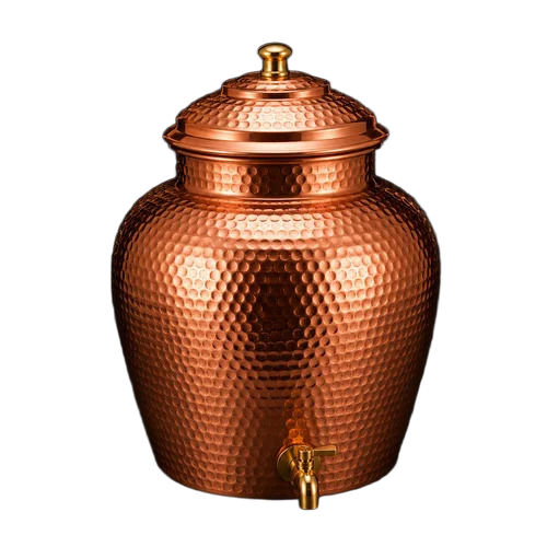 5 Litre Hammered Copper Water Dispenser With Brass Tap And Lid