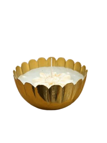 Golden Lotus Metal Bowl with Wax Candle Diwali Return Gift