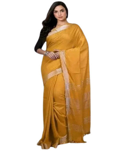 Linen Mustard Premium Saree - Feature: Anti-Wrinkle