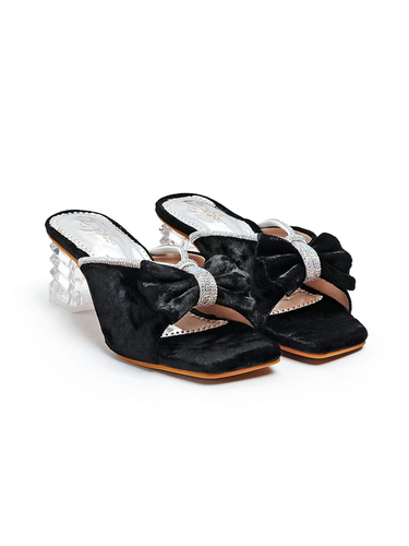 ZaySoo Women's Velvet Bow Mule Sandals with Clear Block Heel