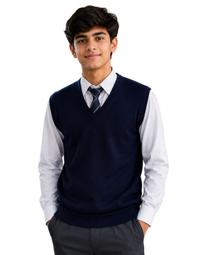 Boy'S Sleeve Less Plain School Sweater - Age Group: 16