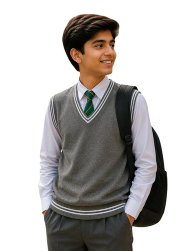 Boy's White Lining Sleeveless Sweater - Color: Navy Blue