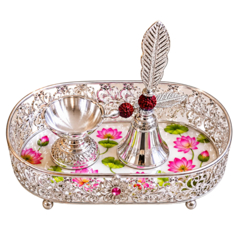 German Silver Pooja Thali Set Diwali Corporate Gift Box - Primary Material: Metal