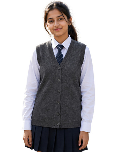 Girl'S Plain Sleeveless School Cardigan - Age Group: 16