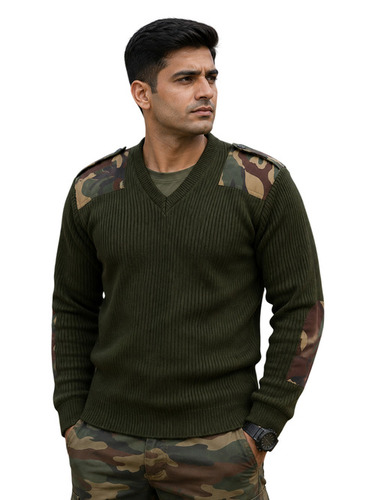 Men'S Full Sleeve Sweater - Color: Military Green