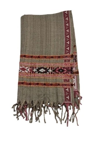 Brown Woolen Blend Kullu Border Shawls - Color: Multi Color