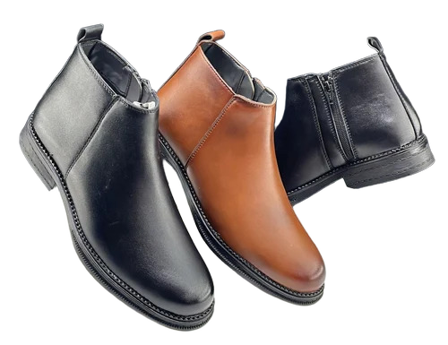 Mid Top Chelsea Boots For Men - Synthetic Leather, Size 8, Black | Breathable, Zip Fastening, Suede Accents, All-Season